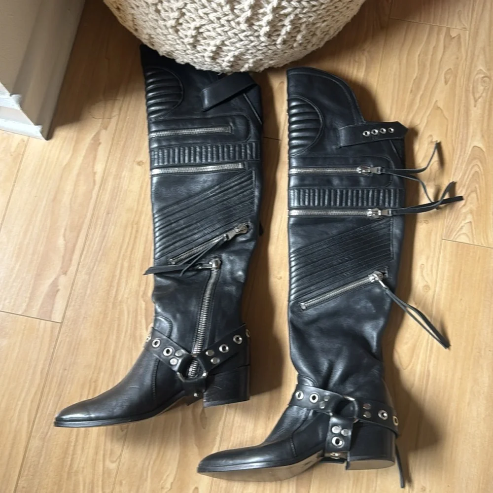 Black Knee-High Leather Boots